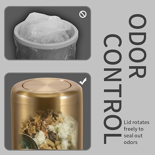 Waste Can 3 Gallon with Swing Lid，Brushed Stainless Steel Gold Trash Can，Metal - Image 7