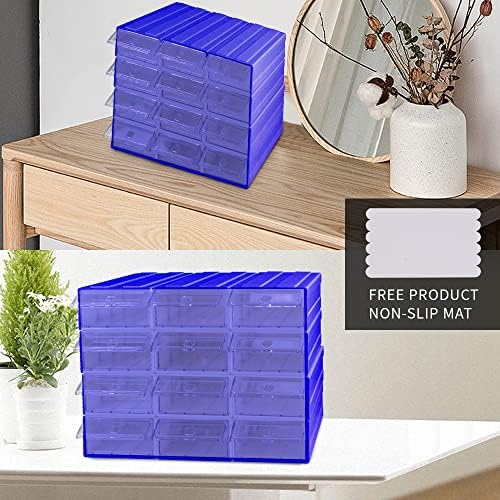 12 Pcs Drawer Stacking Storage Cabinet, Blue Plastic Drawers Storage Closet &...