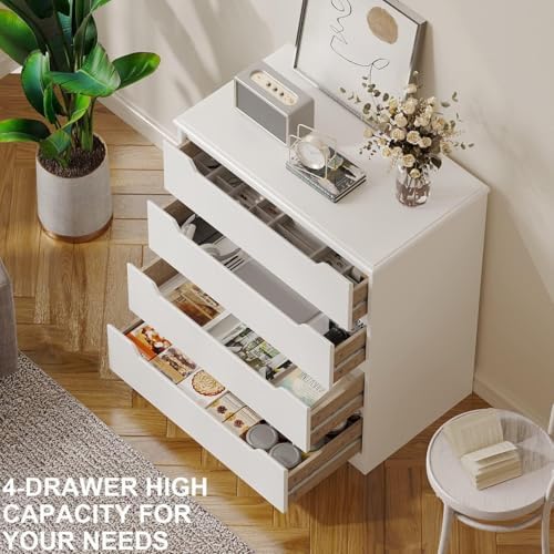 Gizoon 4 Drawer Dresser for Bedroom, Sturdy White Chest of Drawers, White