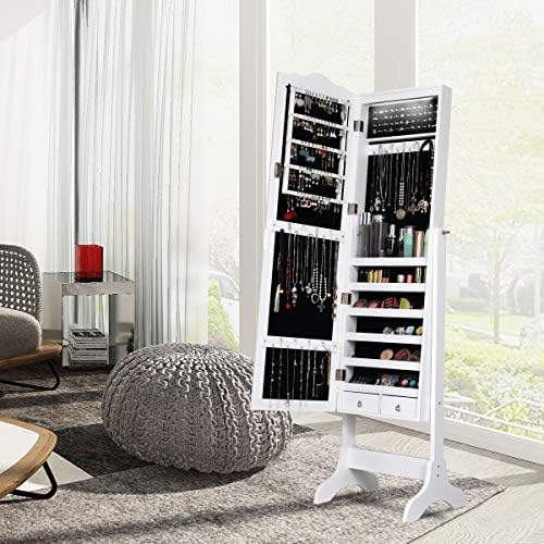 Giantex Jewelry Armoire Organizer with Full Length Mirror, 14 LEDs Floor Stan...