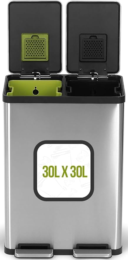 SIMPLI-MAGIC 16 Gallon Dual Compartment Step Trash Can – Kitchen Garbage Can by SIMPLI-MAGIC