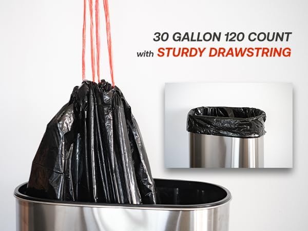 Ultra Strong 30 Gallon Drawstring Trash Bags, Unscented 120 Count Garbage Bags - Image 6