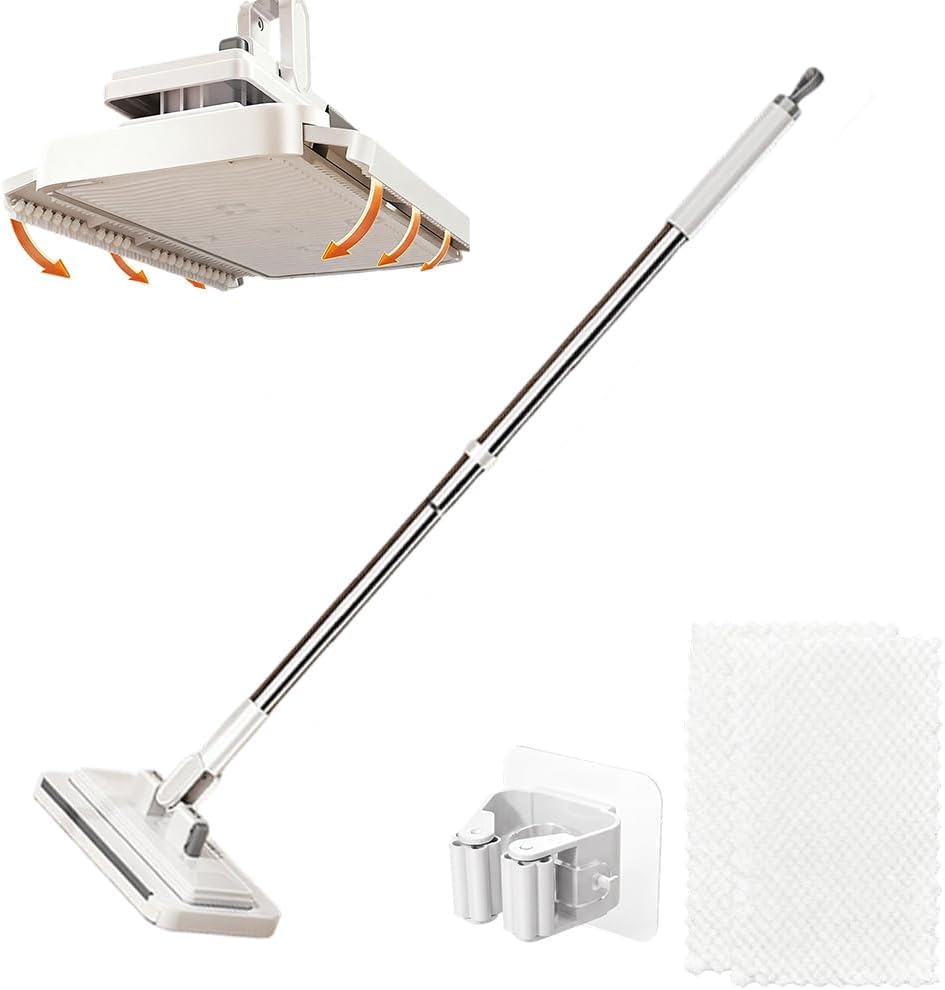 Hands-Free Multi-Purpose Flat Mop, Long Handle Hands Free Flat Mop One Click Convenient Cloth Changing MiniMops, Disposable Dust Snap Mops Grip Zero Touch Mops for Multi Surface Cleaning (37.4 in)