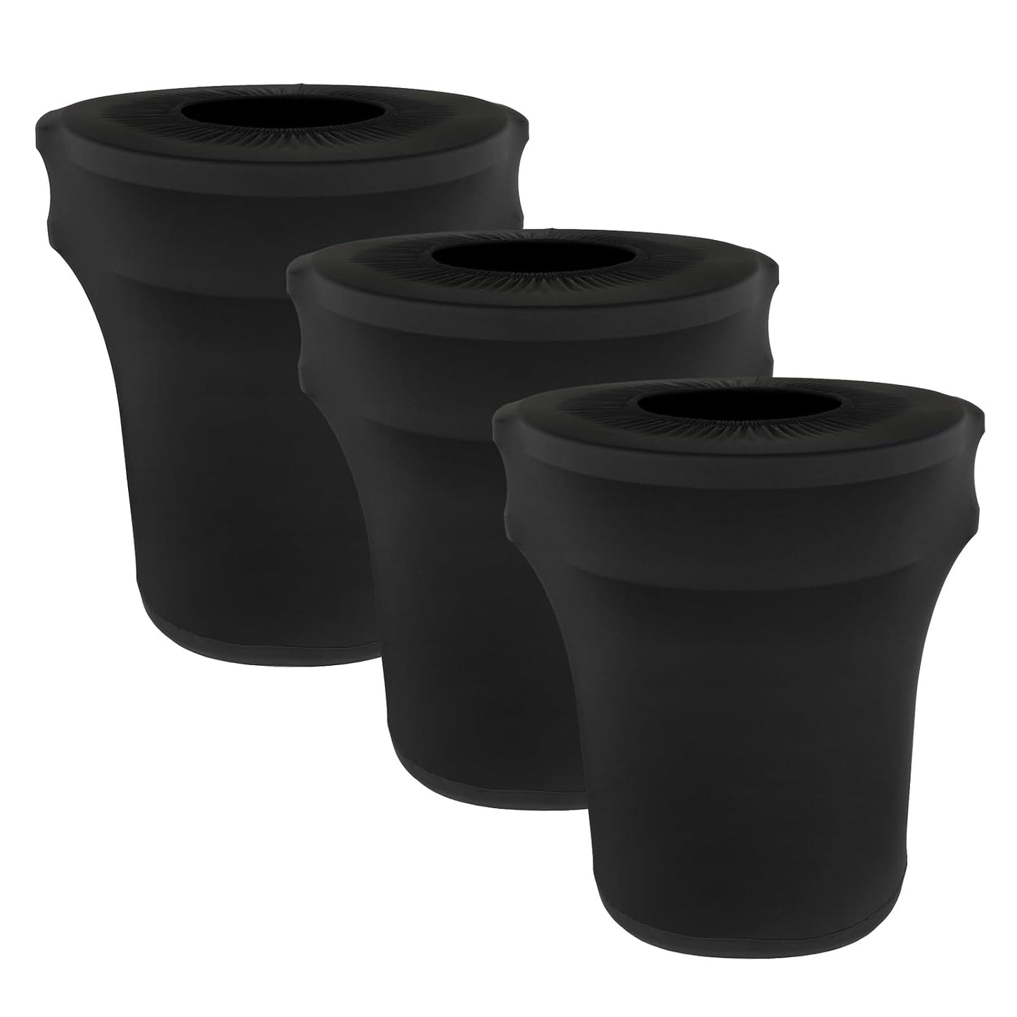 BSTKEY 32 Gallon Stretch Spandex Trash Can Cover, 3 Pack Outdoor Fitted Waste Container Cover Round Garbage Can Covers for Wedding Party Fundraiser Decor, Without Trash Can (Black)
