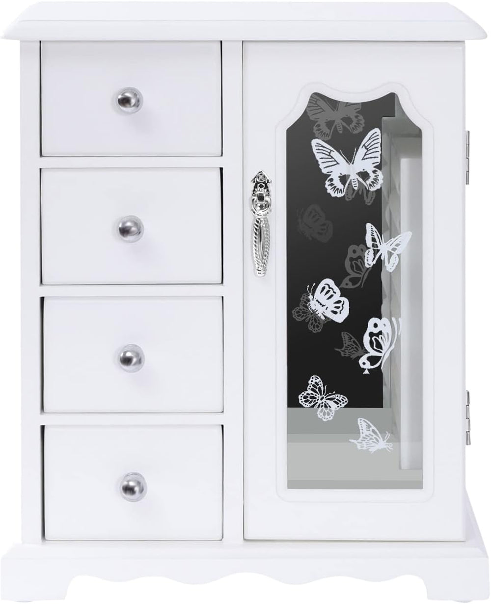 DYRABREST 4 TierJewelry Box White Wooden Jewelry Organizer Girls Women Jewelr...