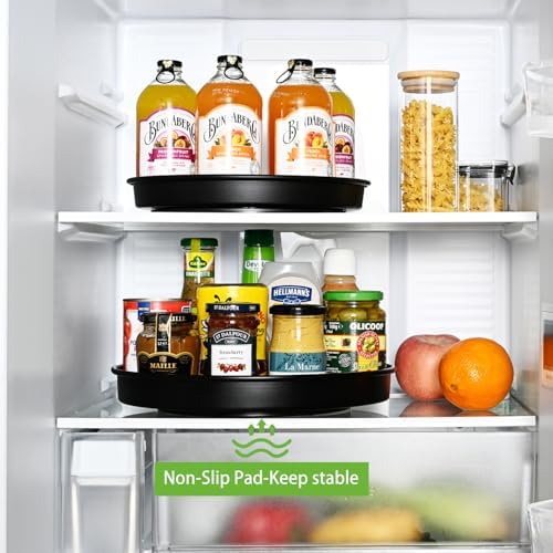 Amolliar Lazy Susan Organizer, 12" Metal Rotating Turntable Organizer Black | Lazy Susan for Cabinet Fridge, Pantry Organizer, Spice Rack Condiment Organizer for Kitchen, Countertop Bathroom Vanity Tray