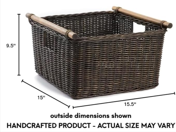 The Basket Lady Deep Pole Handle Wicker Storage Basket, 15 in L x 15.5 in W x - Image 6