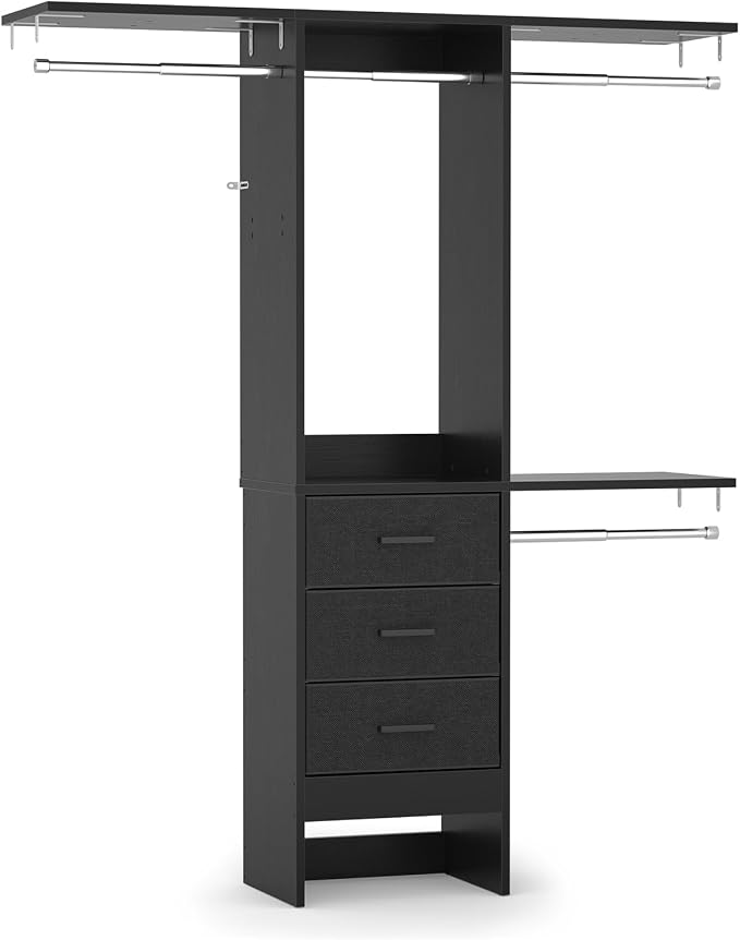 4FT Small Closet System with 3 Fabric Drawers, Flexible Built-In Clothes by Besiost