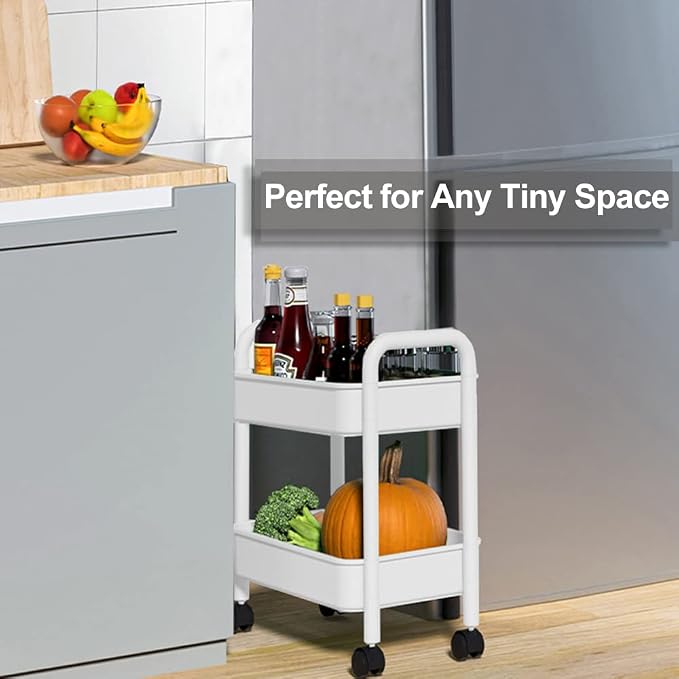 Melody House 2-Tier Utility Rolling Cart Storage Organizer Sofa Side Table - Image 2