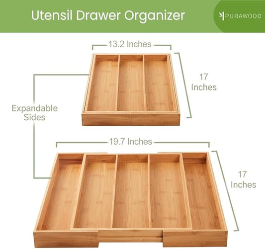 Purawood Kitchen Drawer Organizer, 2 Pack - Image 2