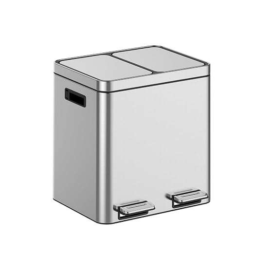 2 x 4 Gal Trash Can, Stainless Steel Triple Compartment Step-On Recycling Bin - Image 4