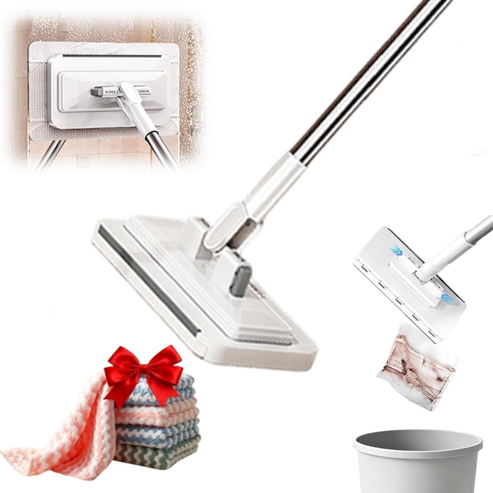 2026 New Hands-Free Multi-Purpose Flat Mop, Disposable Dust Mini Mop with 10 Reusable Cloths, 53'' Disposable Dust Mop Convenient Cloth Changing Mini Mop, Handle Flat Mopping for Floor (43’‘+5Cloths)