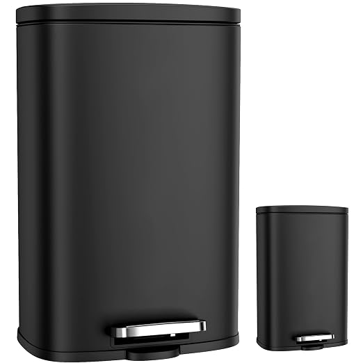 Arlopu 13.2+1.3 Gallon Step Trash Can, Stainless Steel Garbage Bin, Soft-Close by Arlopu