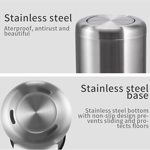 Waste Can 3 Gallon with Swing Lid，Brushed Stainless Steel Trash Can，Metal - Image 5