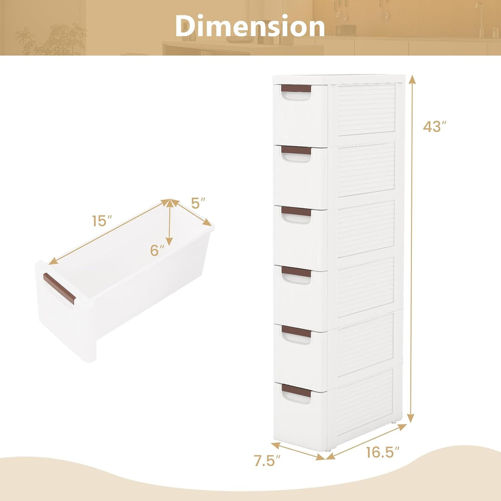 LOKO 6-Drawer Narrow Storage Cabinet, Slim Rolling Cart (7.5"x16.5"...