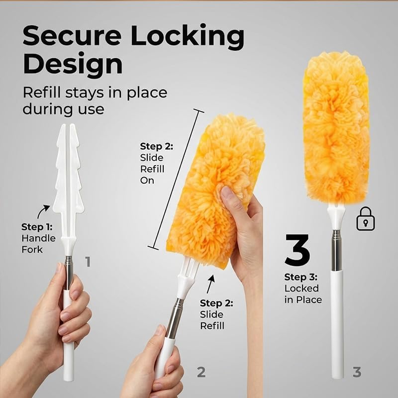 Handheld Dusting Tool with 13.4 Inch Handle and 1 Orange 360 Degree Disposable Refill for Blinds and Home Furniture