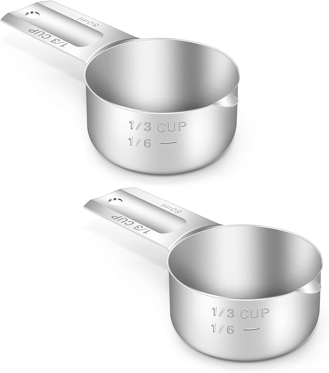 2PCS 1/3Cup Single Measuring Cup, Stainless Steel Measure Scoop, Metric and US by BERYLER