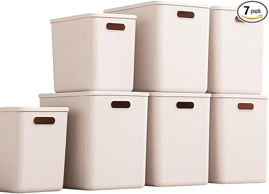 Plastic Storage Bins with lids, Storage Baskets, Container with handle by GUMEIGODA
