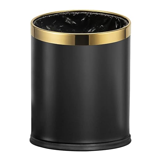 10L/2.6GAL Black and Gold Open Top Trash Can by LEASYLIFE