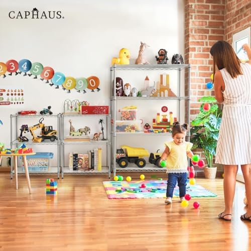 CAPHAUS NSF Silver Adjustable Shelves Metal Wire Shelving Unit w/Liners, Kitc...