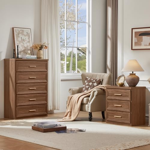 RWYHG Dresser for Bedroom 5 Drawer 45" Tall with Gold Handle Closet Storage