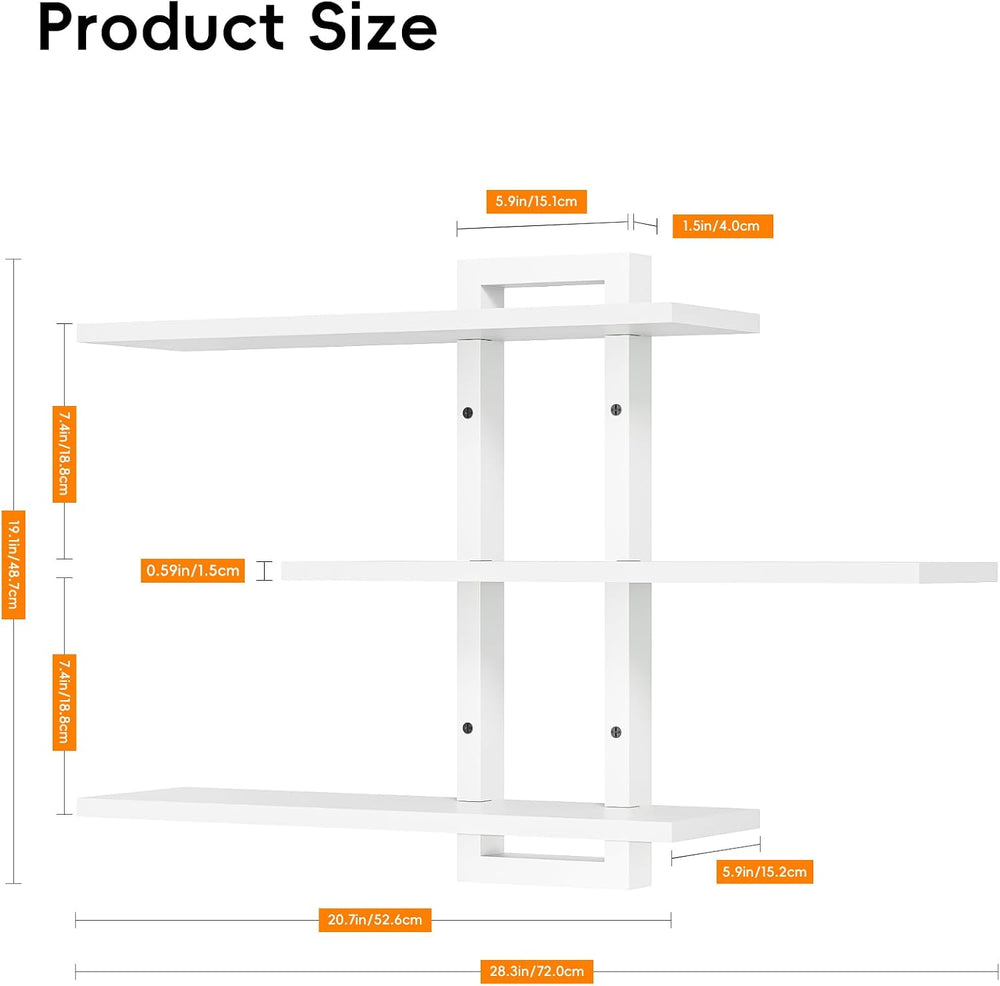 Homode Floating Shelves, Set of 3 Wooden Hanging Shelves, White