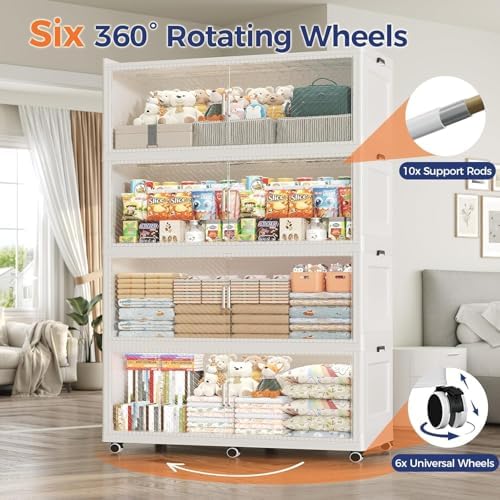200GAL Extra Large Storage Bins with Lid, 800QT Collapsible Organizer with Wh...