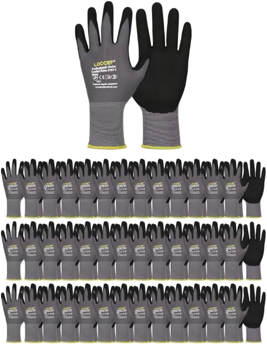 LOCCEF Work Gloves MicroFoam Nitrile Coated-6 Pairs, Seamless Knit Nylon Gloves by LOCCEF