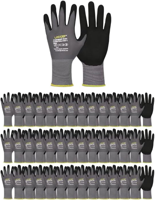 LOCCEF Work Gloves MicroFoam Nitrile Coated-6 Pairs, Seamless Knit Nylon Gloves by LOCCEF