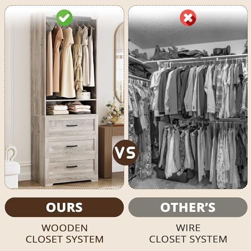 IRONCK Freestanding Closet System with Adjustable Shelves & 3 Drawers