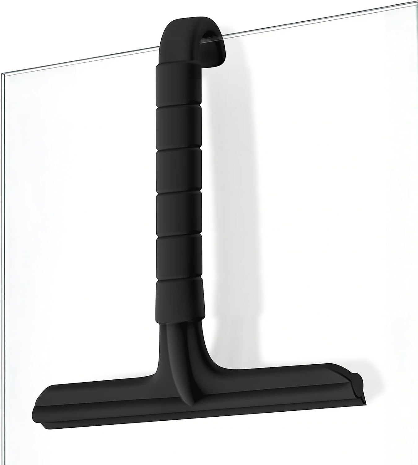 Roylvan Silicone Shower Squeegee for Glass Doors with Built-in Hook, Black | All-in-One Shower Squeegee with Ergonomic Grip, Household Window Mirror Cleaner for Bathroom Glass Kitchen Tile Wall Car