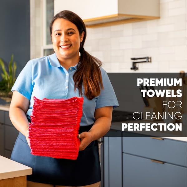 12" x 12" MW Pro Multi-Surface Microfiber Cleaning Cloths | Red - Image 4
