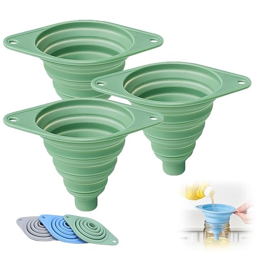 Kitchen Funnel Set 3 Pack, Collapsible Silicone Funnels by WUSAIRX