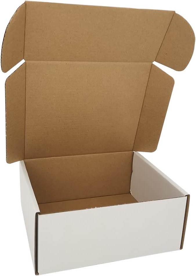 ROTCH 50 Pack 7x6x3'' Corrugated Mailers, White, Cardboard Boxes Perf...