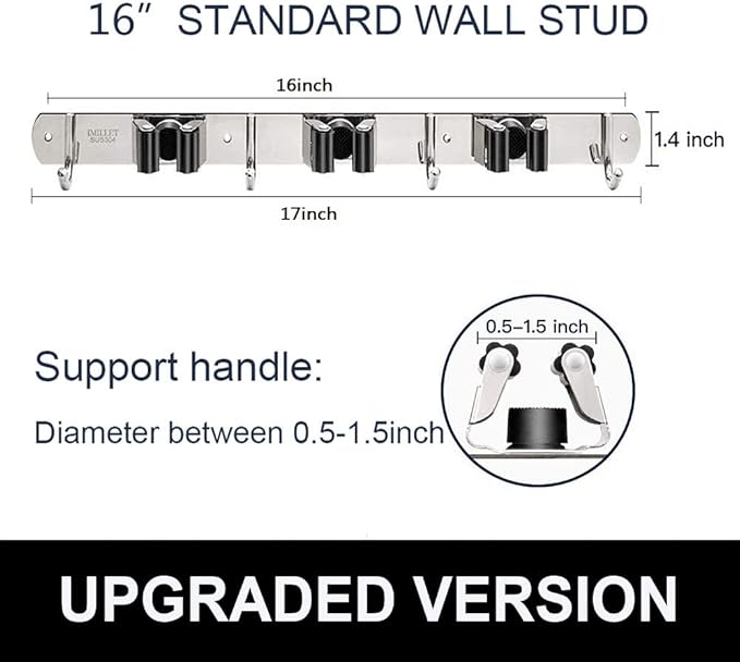 IMILLET Broom and Mop Holder Wall Mounted, Stainless Steel Broom Holder Mop - Image 4