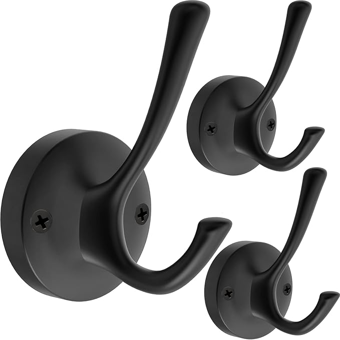 Black Wall Hooks Towel Hooks, 3 Pack Coat Hooks Robe Hook Heavy Duty Metal by TOFIIGREM