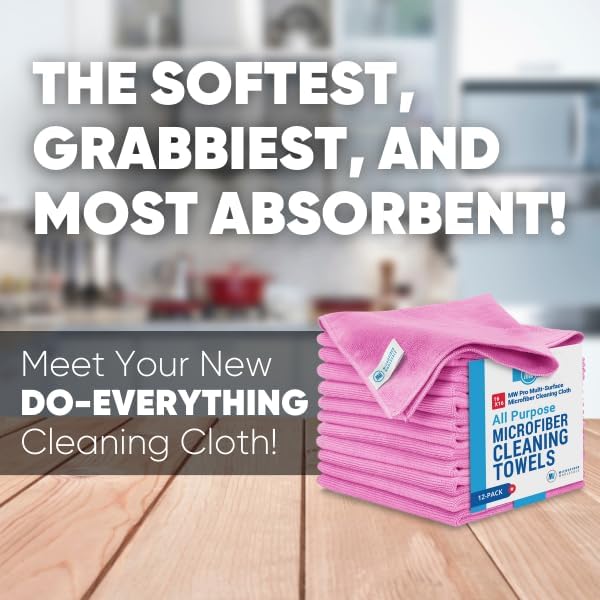 MW Pro Microfiber Cleaning Cloth | Pink | 12 Pack | 16” x 16” | All Purpose - Image 2