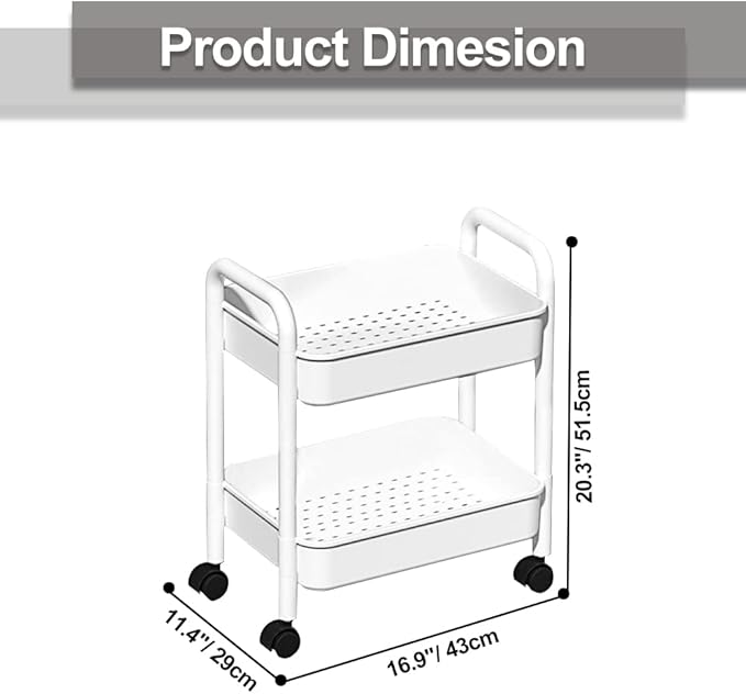 Melody House 2-Tier Utility Rolling Cart Storage Organizer Sofa Side Table - Image 7