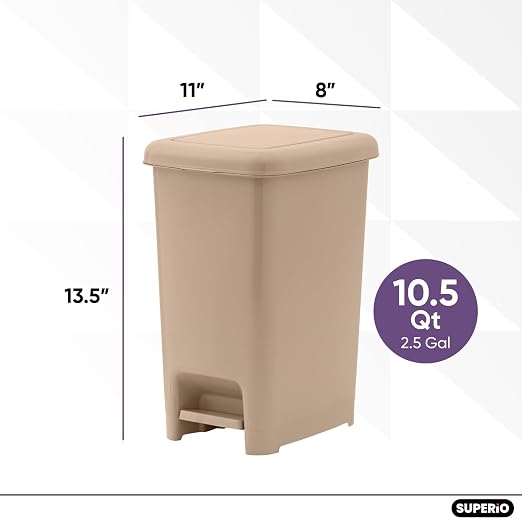 Superio 2.5 Gal Slim Step On Pedal Plastic Trash Can, Waste Bin - Image 2