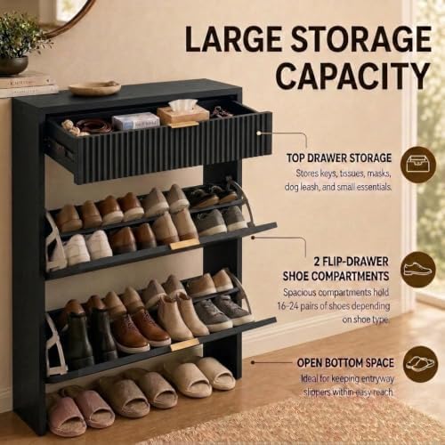 Narrow Wooden Shoe Cabinet for Entryway, Slim Entryway shoe storage cabinet