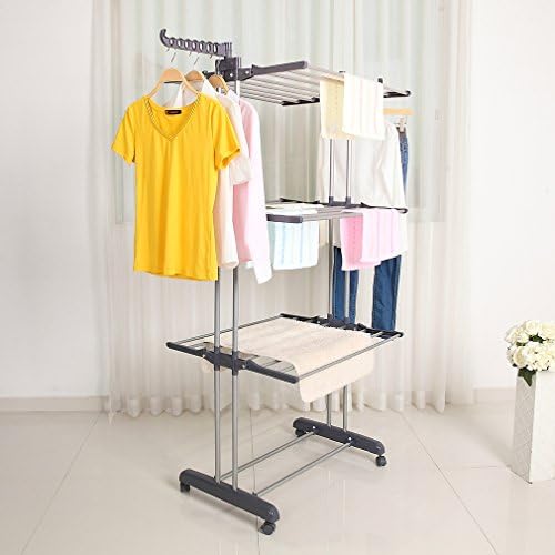 Foldable, Rolling, Stainless Steel Rods & Compact Storage Laundry Clothes Drying Rack System, Made-in-Korea, Premium Size