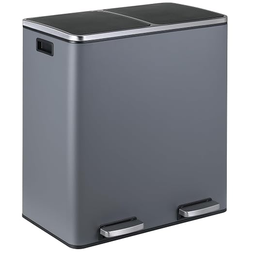 16 Gallon Rectangular Stainless Steel Trash Can, Dual Compartment Garbage Bin by ComfyCorner