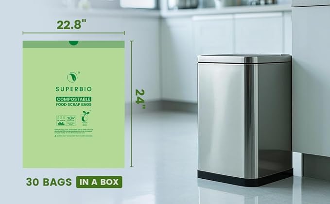 SUPERBIO 8 Gallon Compostable Drawstring Kitchen Waste Bags, 30.3 Liter - Image 4