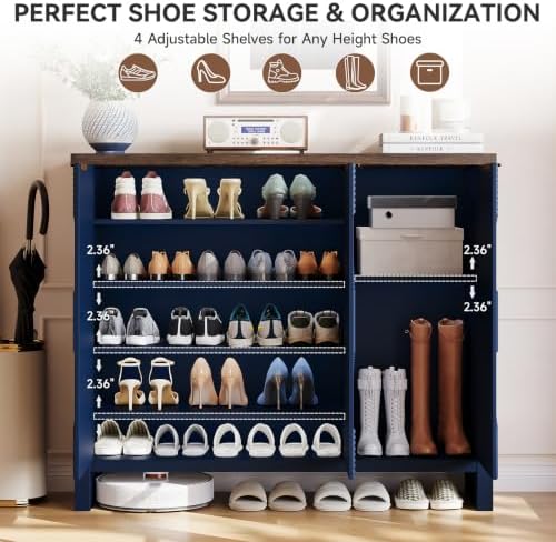 ONBRILL Large Shoe Cabinet with 3 Doors & Symmetrical Diamond Carvings