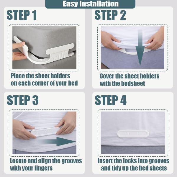 Lock Sheet Holders, Upgrade Bed Sheet Holders for Corners, Sheet Fasteners, Easy-Install Bed Replacement Parts, Fit Universal Mattress (4pcs, White)