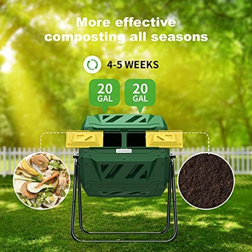 Compost Tumbler Bin Composter Dual Chamber 43 Gallon (Bundled with Pearson...