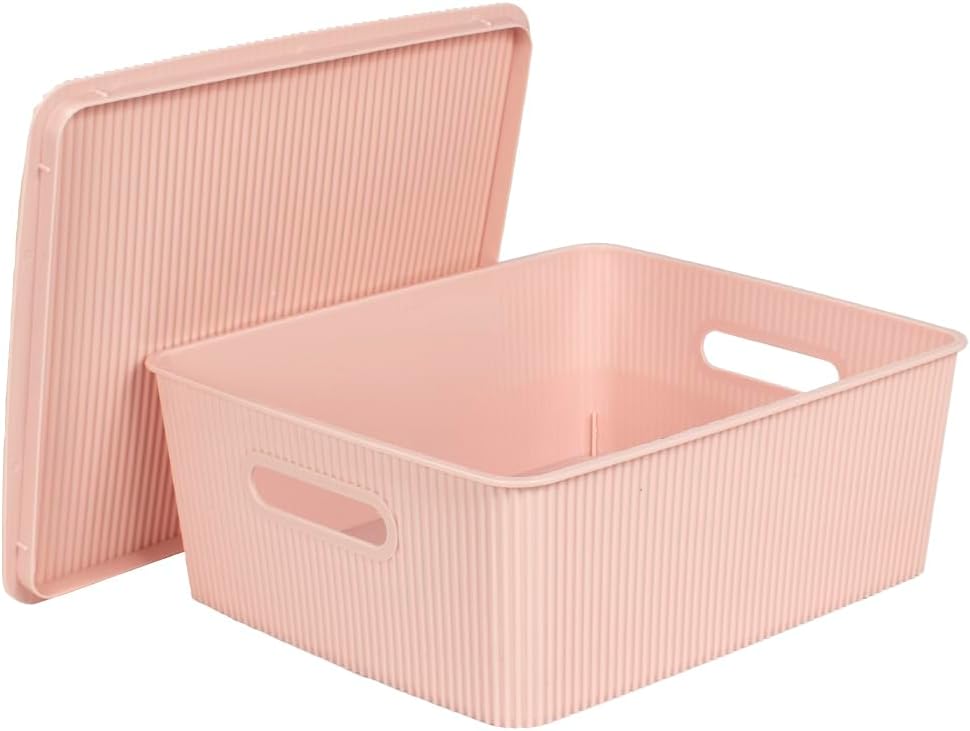 Glad Storage Baskets with Lids - Set of 4 Stackable Plastic Boxes with Handle...