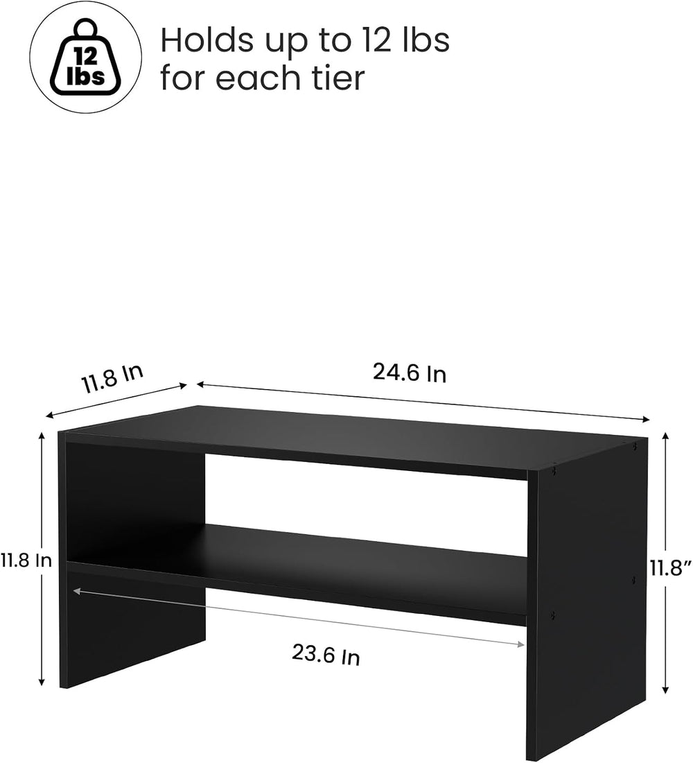 2-Tier Stackable Shoe Rack, 24.6 Inches Wide, Matte Black(Pack of 2)