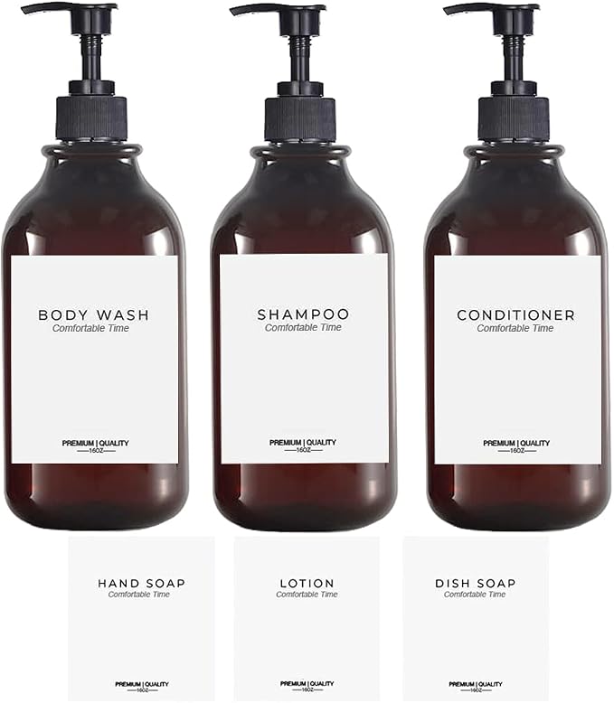 Apothecary Dispenser Bottle for Bathroom and Kitchen - 16oz Plastic Shower Pump by Gails+Willing
