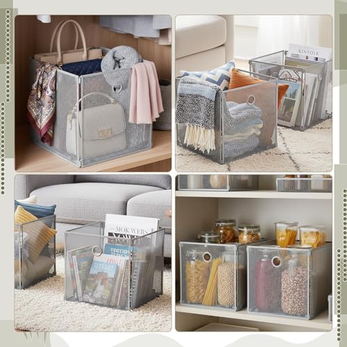 2 Pcs Foldable Metal Cube Storage Baskets, 13x13in, Grey